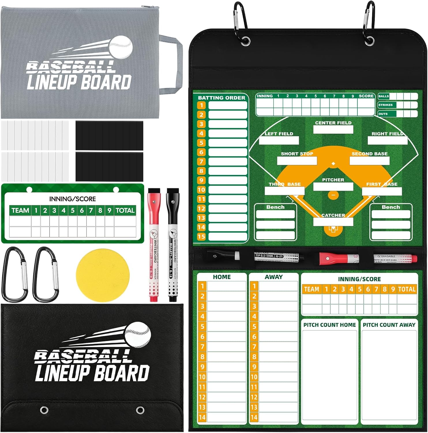 Magnetic Baseball Lineup Board for Coaches, Baseball Coaching Accessories Clipboard with Magnetic Player Markers, Portable Baseball & Softball Lineup Board for Dugout, Reusable Baseball Clipboard
