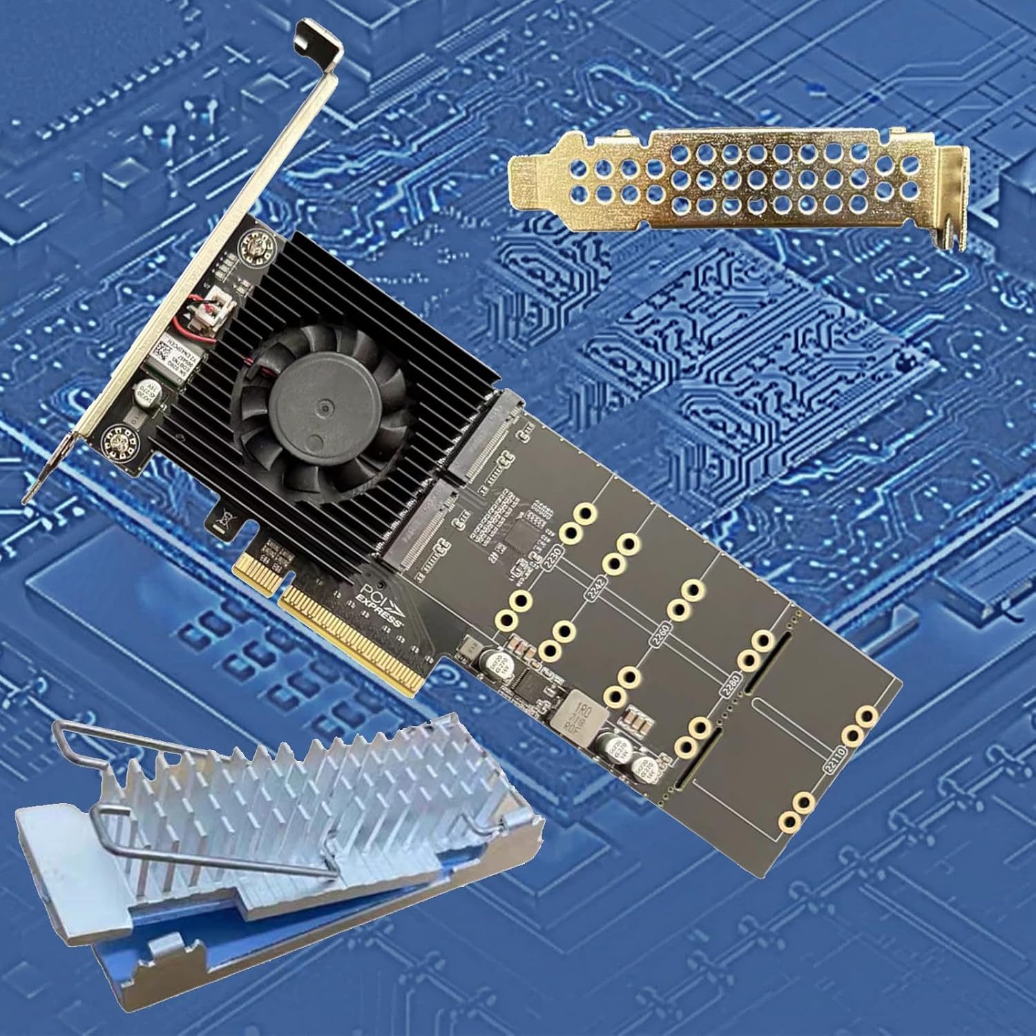 4Port Channel PCIe4.0 Expansion Card Supporting 4X NVMe HDDs Concurrents Access and Advanced Thermals Management Aluminum Heatsink NVMe Adapters