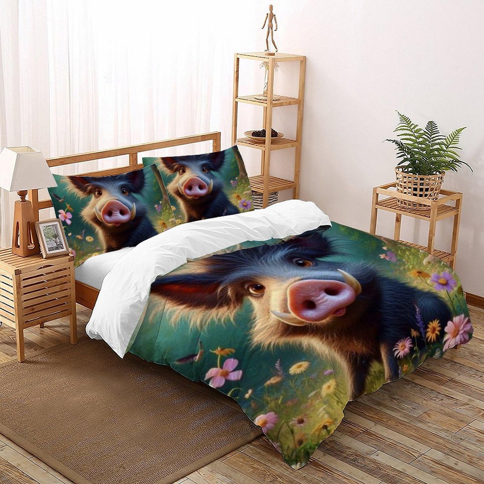 Housse de couette sanglier microfibre pour lit sans repassage