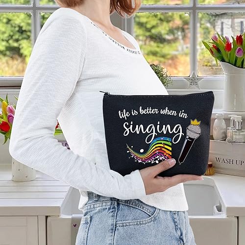 Miniatura 6 de LEVLO Bolsa de maquillaje cosmética para cantar, regalo para amantes de la música, la vida es mejor cuando estoy cantando maquillaje con cremallera
