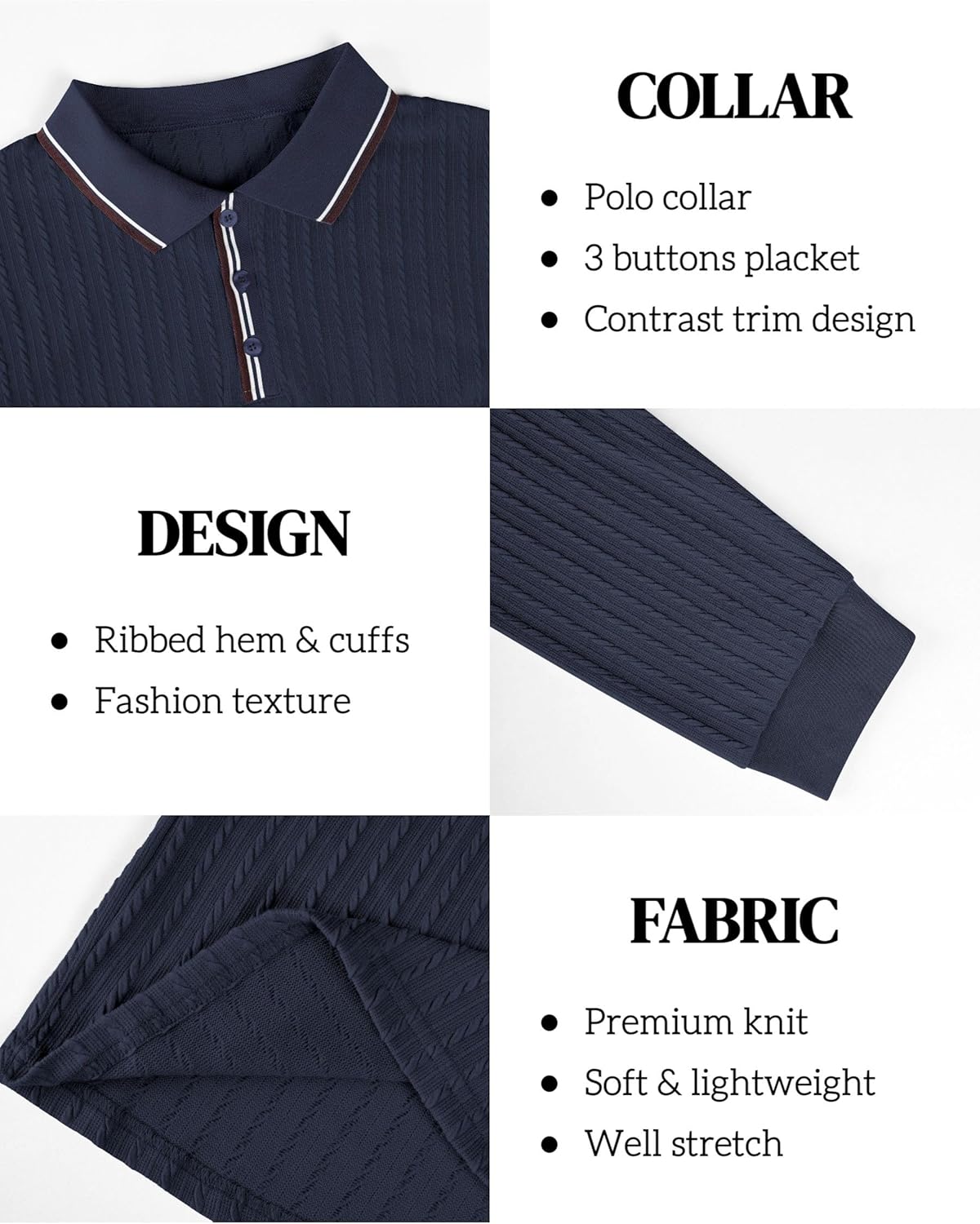 Rela Bota Men’s Knitted Polo Shirts Long Sleeve Casual Textured Pullover Fashion Vintage Golf Button T Shirts - Image 5