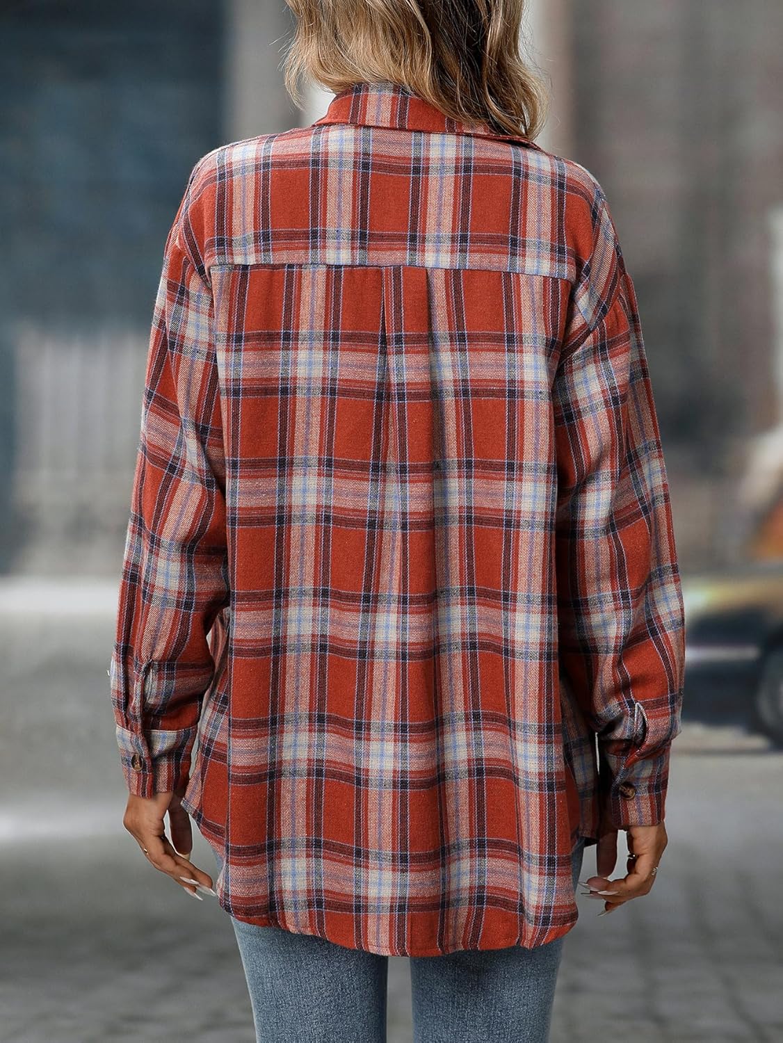 Womens Button Down Flannel Shirts Oversized Long Sleeve Plaid Shackets Casual Blouse Fall Tops 2025 - Image 6