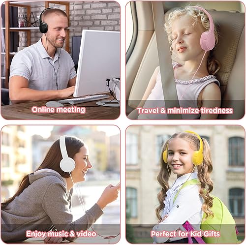 Miniatura 6 de 6 auriculares para niños, multicolor, con micrófono de 0.138 in, auriculares estéreo ajustables con cable para la escuela, aula, niños, niñas