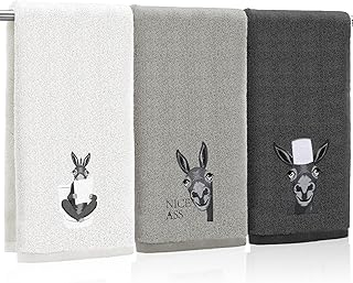 3 Pcs Funny Donkey Hand Towels Embroidered Donkey Farmhouse Decorative Bathroom Towels for Bathroom Kitchen Decor, 100% Cotton, 13.3 x 29.5''