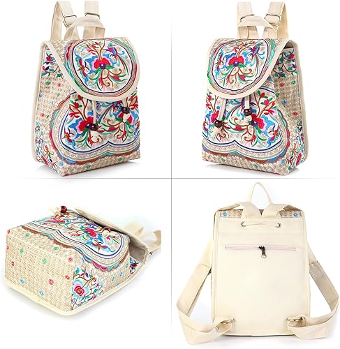 Miniatura 3 de Goodhan Vintage bordado mujeres mochila étnica viaje bolso hombro beige, Rosado, Mochilas Daypack