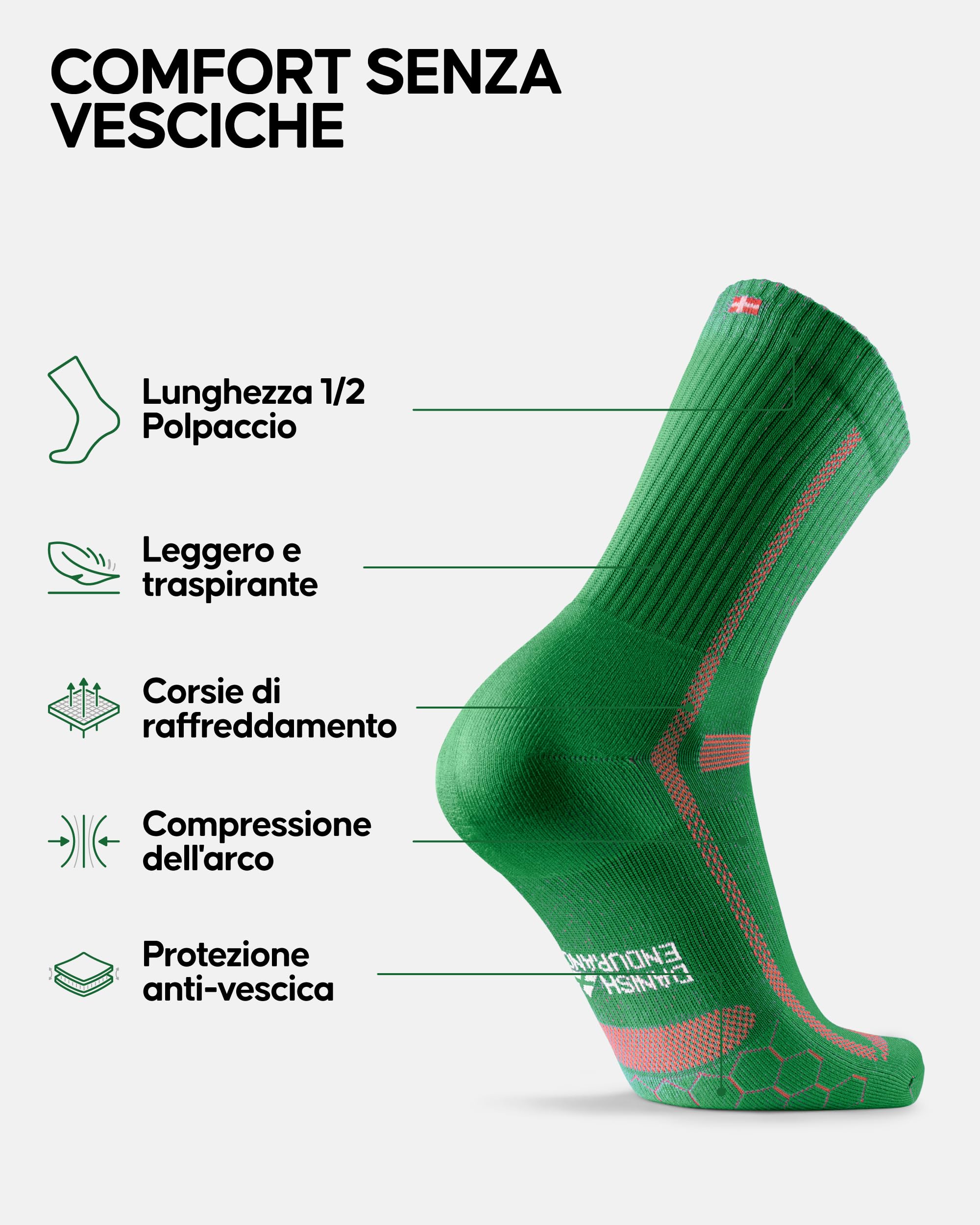 DANISH ENDURANCE Calzini Uomo Running Lunghi, Calze da Corsa Anti-Vesciche, Calzini Estivi per Corsa, Palestra e Allenamento, 3 o 5 Paia