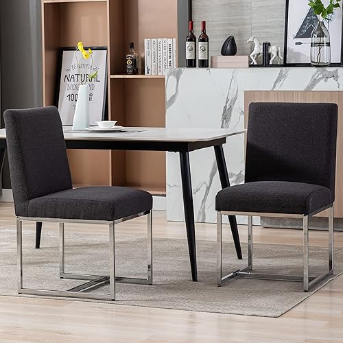 Miniatura 3 de VESCASA Sillas de comedor tapizadas de piel sintética con marco de metal negro, silla de cocina acolchada moderna de mediados de siglo con