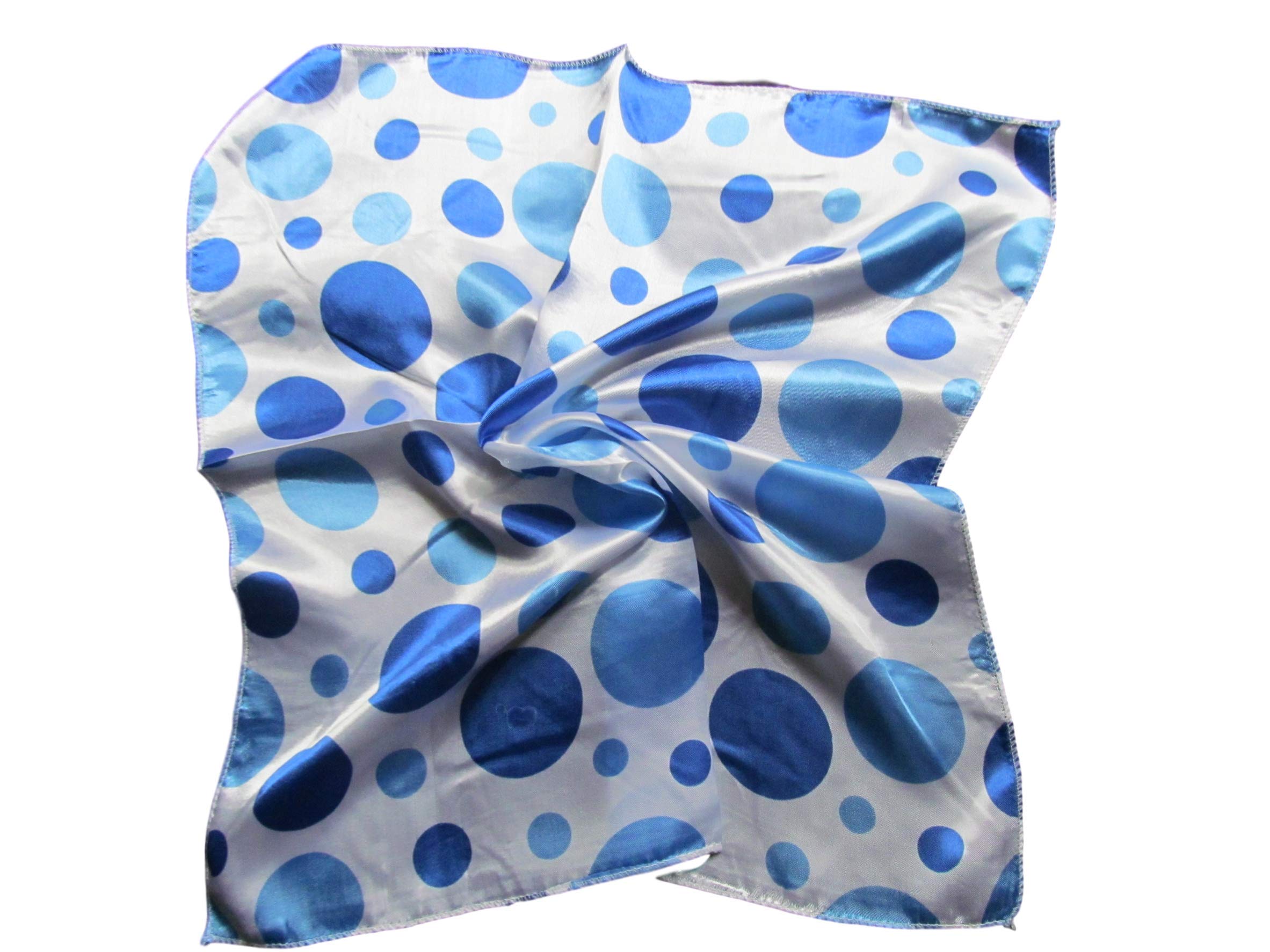 Fat-catz-copy-catz 2 Colours: Small 50cm Square Polka Dots Spotted Circles neck silk satin feel ladies fashion scarf (blue circles 50cm scarf)
