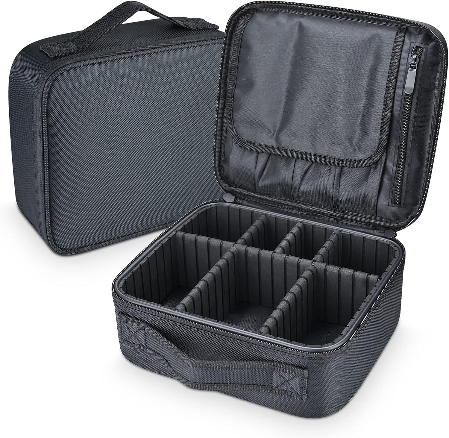 Zollyss Professional Makeup Organizer Case with Adjustable Compartments, Travel Cosmetic Storage Bag, 10.2 x 9.4 x 3.5 inches (Black)-picture-50