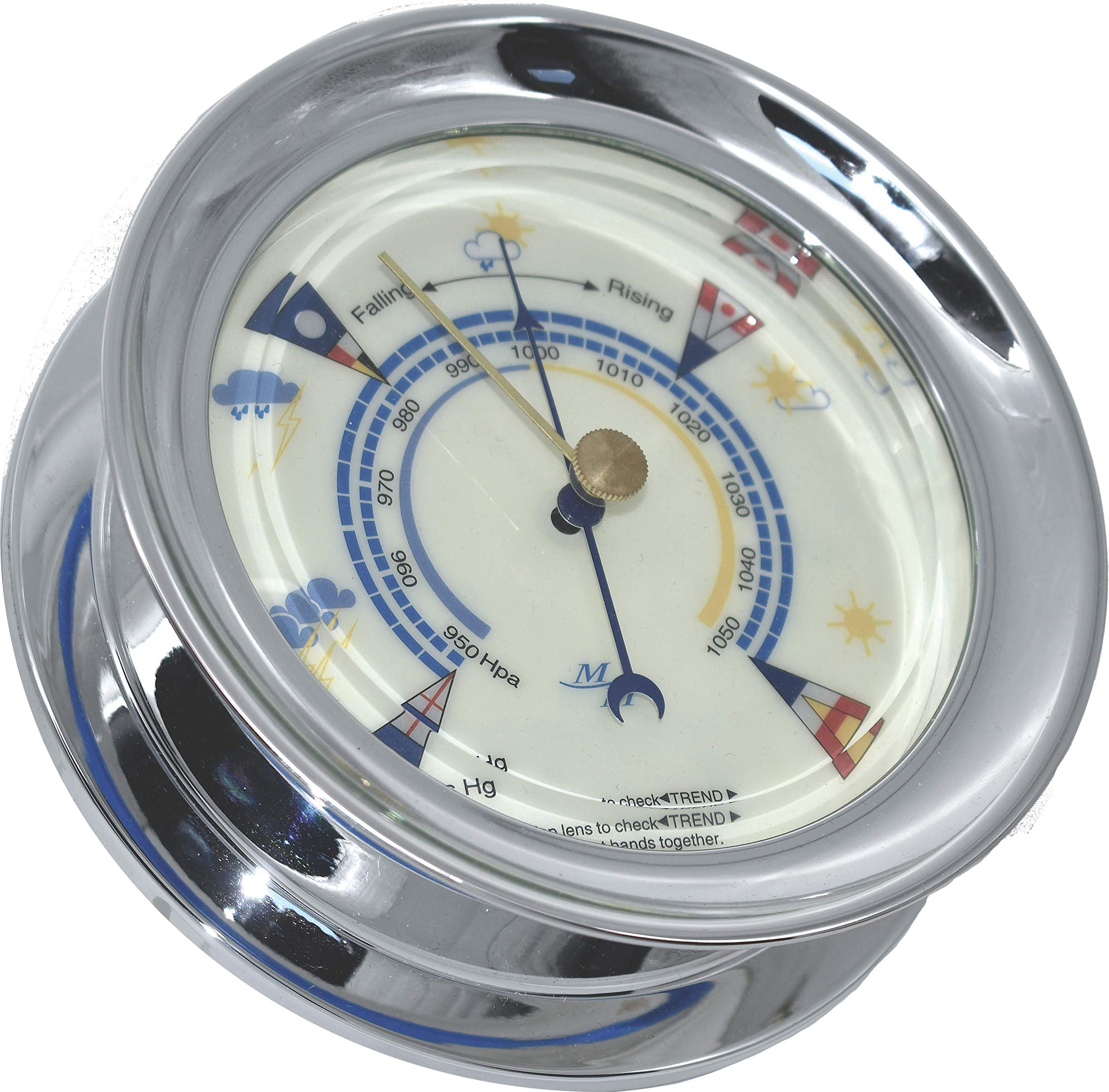 MASTER-MARINER American Voyager Collection, Set Regalo in Stile Nautico, Orologio e Strumenti barometro, Finitura cromata, quadrante con Bandiera Avorio.