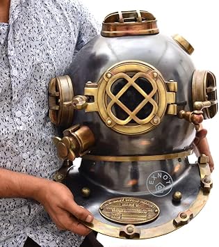 Solid Brass Scuba Diving Helmat, Decorative Diving Helmat Us Navy Mark V Deep Sea Marine Dive Antique Scuba Sea Diver Vintage Marine Divers Helmet 18 NEOARY