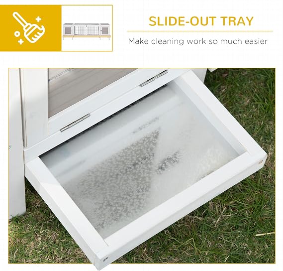 PawHut Rabbit Hutch, Bunny Cage, Guinea Pig House with Pull-Out Tray, and Divided Board for Rabbits, Chickens, Ducks, Indoor, White