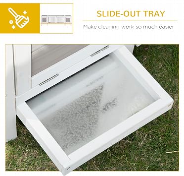 PawHut Rabbit Hutch, Bunny Cage, Guinea Pig House with Pull-Out Tray, and Divided Board for Rabbits, Chickens, Ducks, Indoor, White