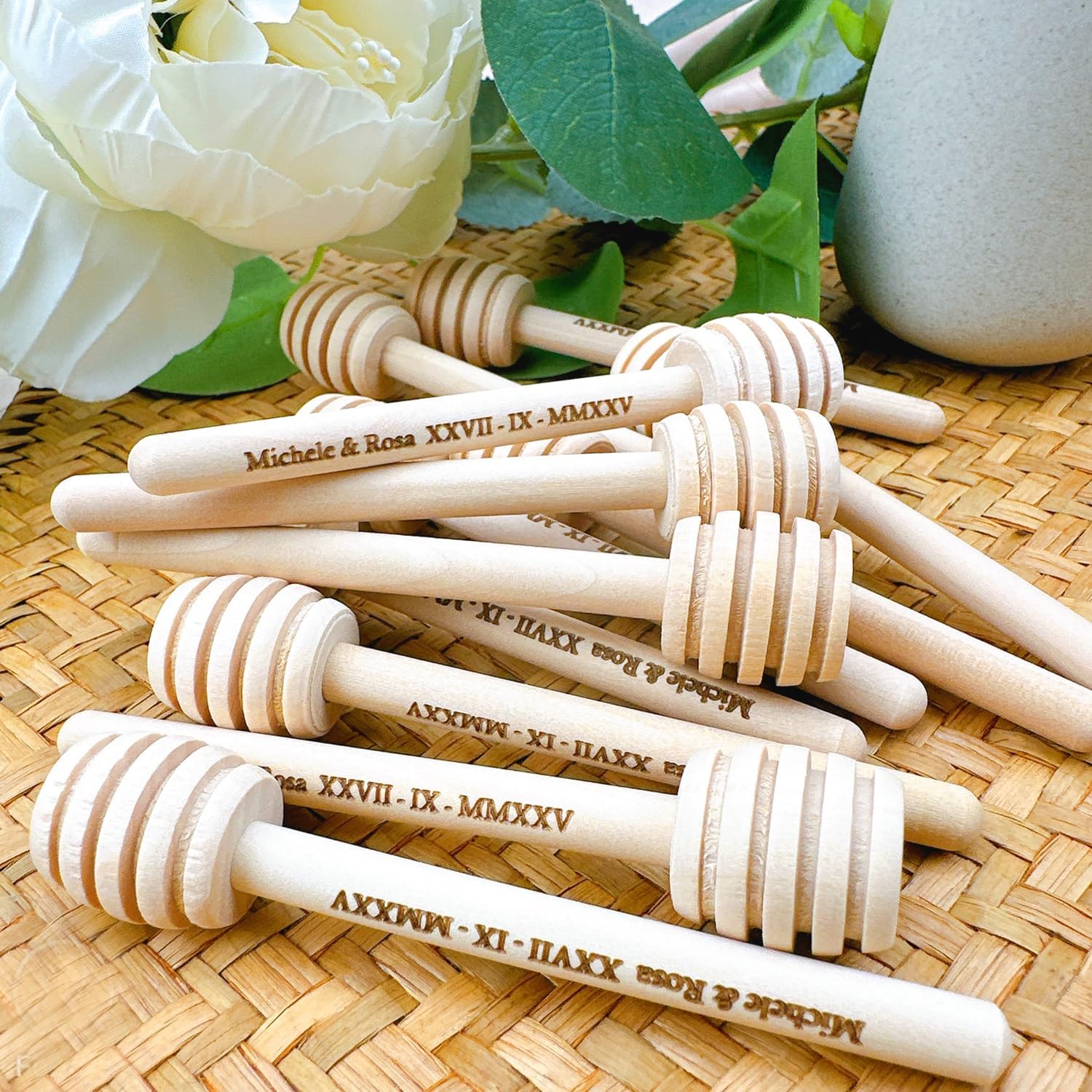 Personalized Name Honey Sticks, Custom Engraved Honey Sticks, Mini Wooden Honeycomb Stick, Small Honey Spoons For Honey Jar, Drizzle Dispenser, Wedding Party Favors(100pcs,8cm)