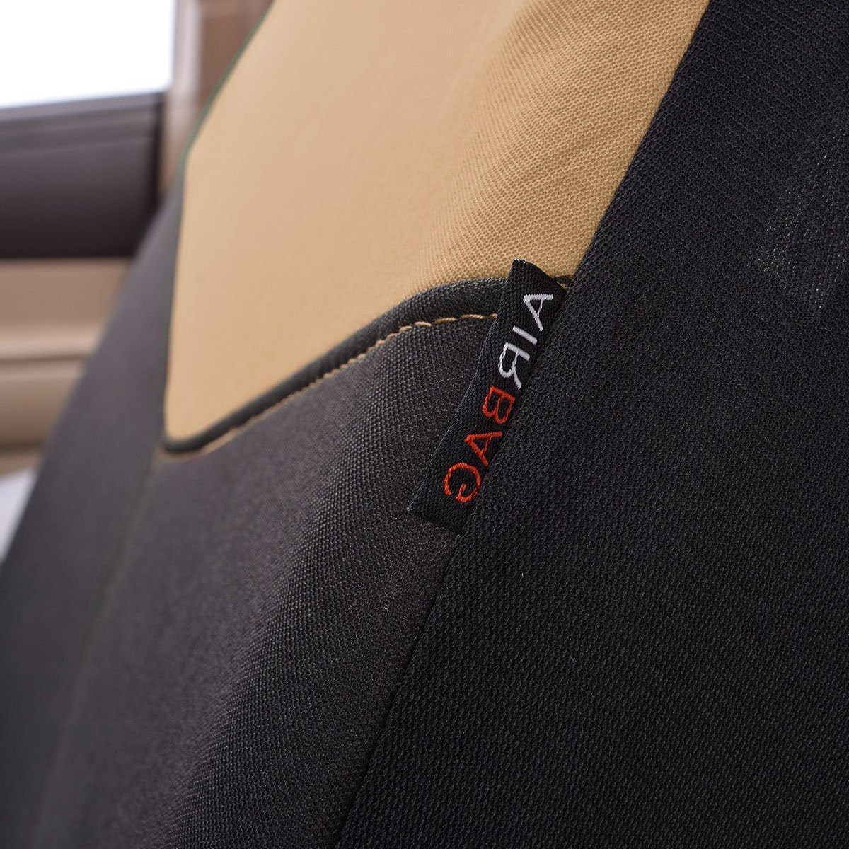 Flying Banner Car Seat Covers Full Set Front Seats and Rear Bench Polyester Cover Protectors Front Cover airbag Compatible Rear Bench Split 40/60 50/50 60/40 (Beige Black)