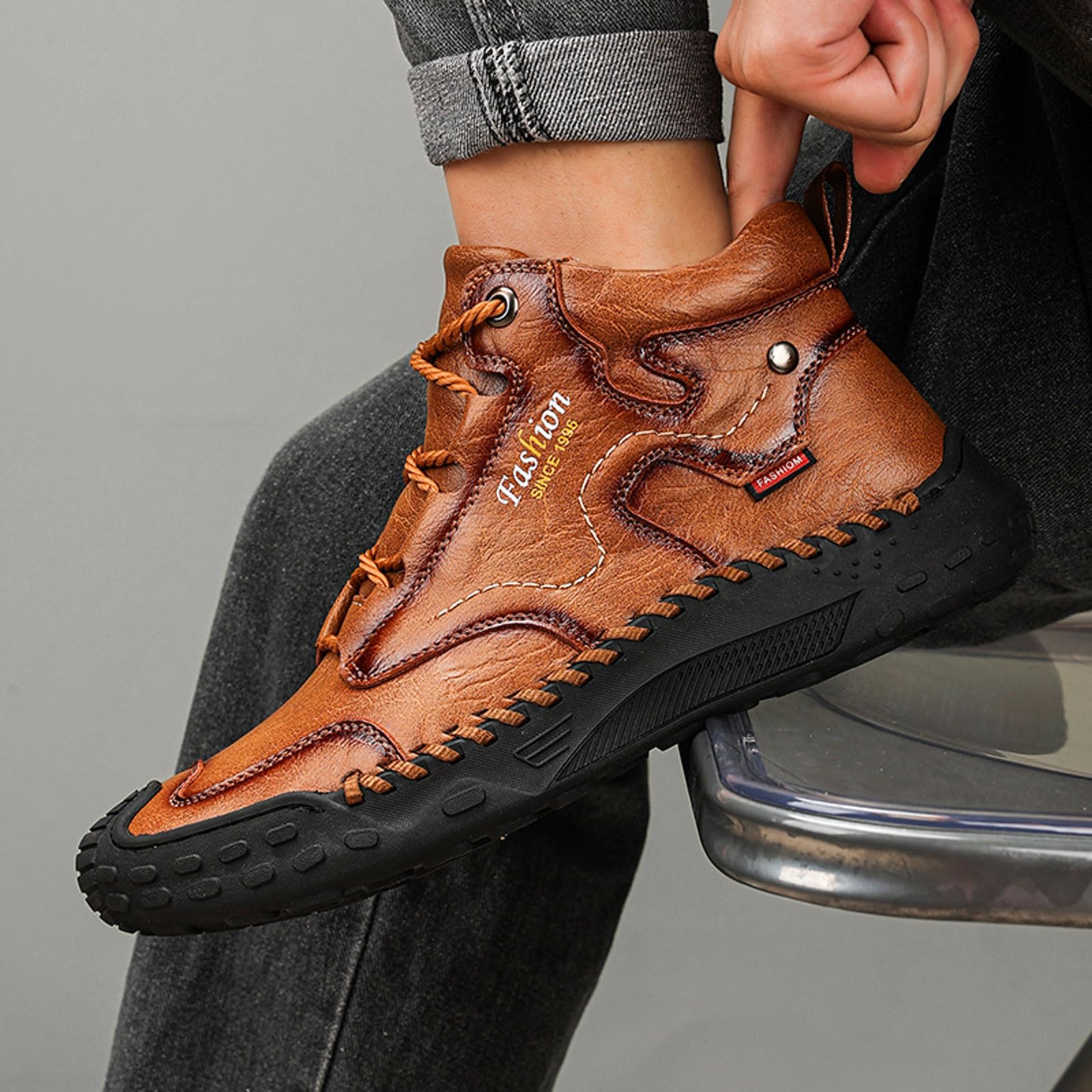 Baskets mi-hautes pour homme - Chaussures de randonnée en daim - Chaussures de sport antidérapantes - Chaussures de trekking respirantes - Bottines unies - Chaussures de course sportives
