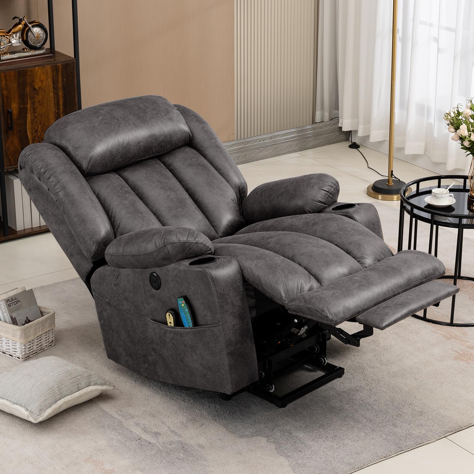 VIVIJASON Tall Man Large Power Lift Recliner Chair with Massage and Heat for Elderly, Overstuffed Wide Electric Lift Recliner with Extended Footrest,