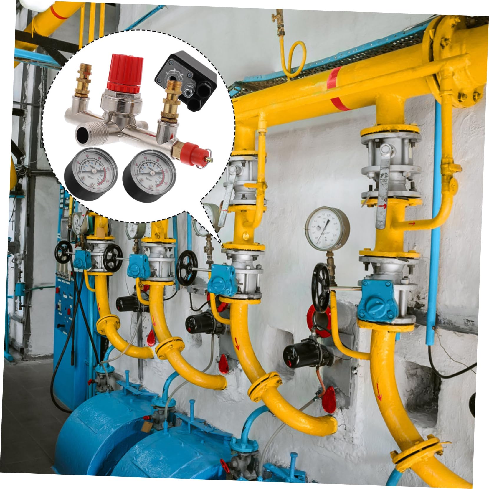 Pressostato per Compressore Aria 175psi 16a con Manometri | Regolatore di Pressione con Controllo Integrato, Accessorio per Compressore Aria, Struttura Metallo-plastico