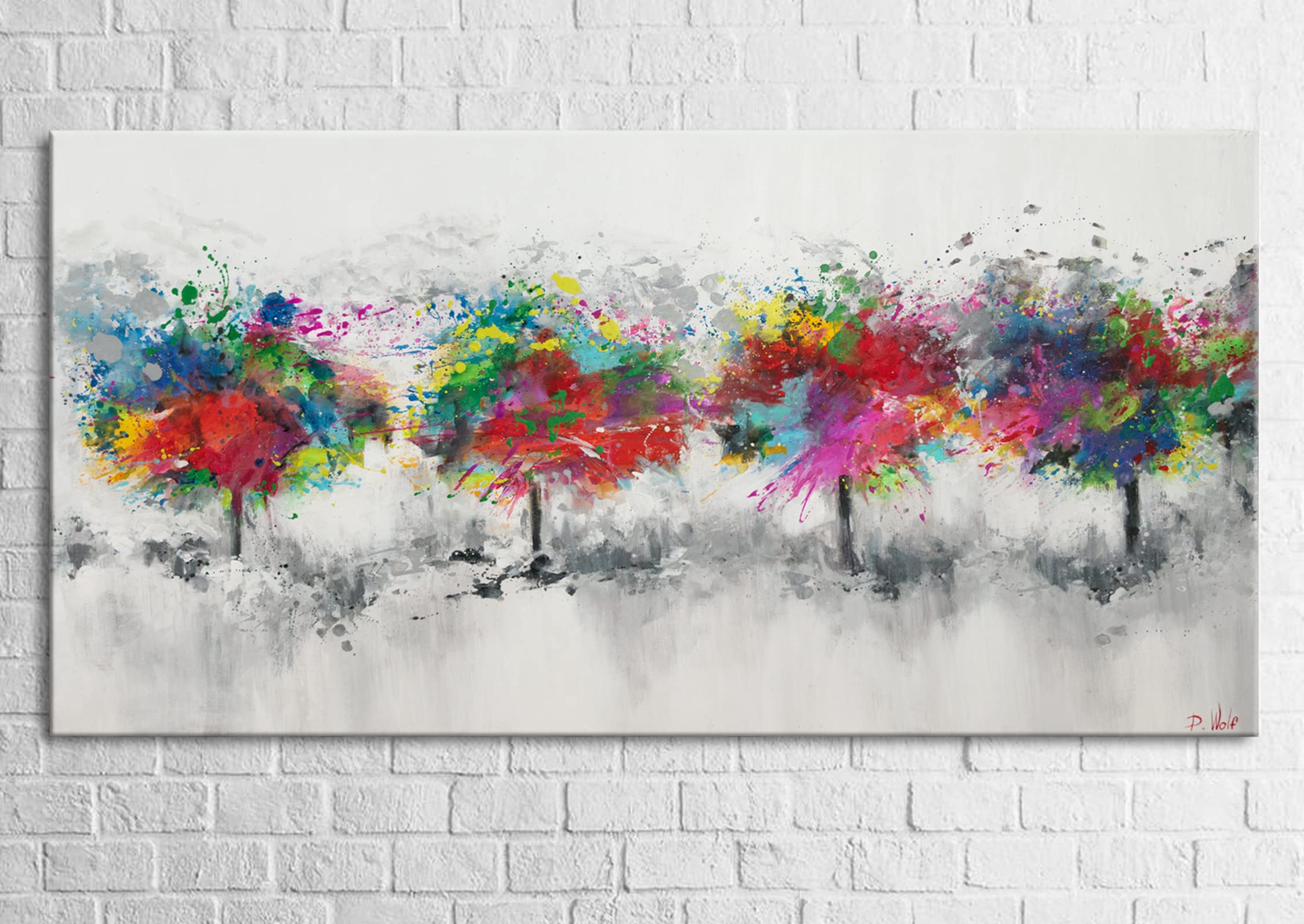 Abstrakt Design Acryl Gemälde auf Leinwand bunter Wald handgemalt Wandbilder 140x70 cm