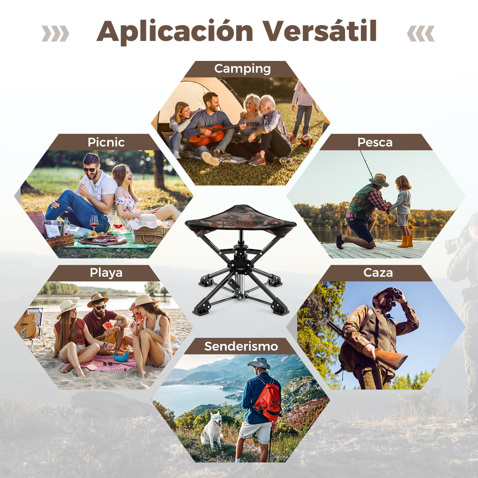 COSTWAY Taburete Plegable Caza, Silla Portátil Camping con Base Antideslizante, Bolsa de Transporte, Taburete Trípode Camping, Pesca Picnic Senderismo Viajes Playa, 43 x 39 x 37 cm (Camuflaje)