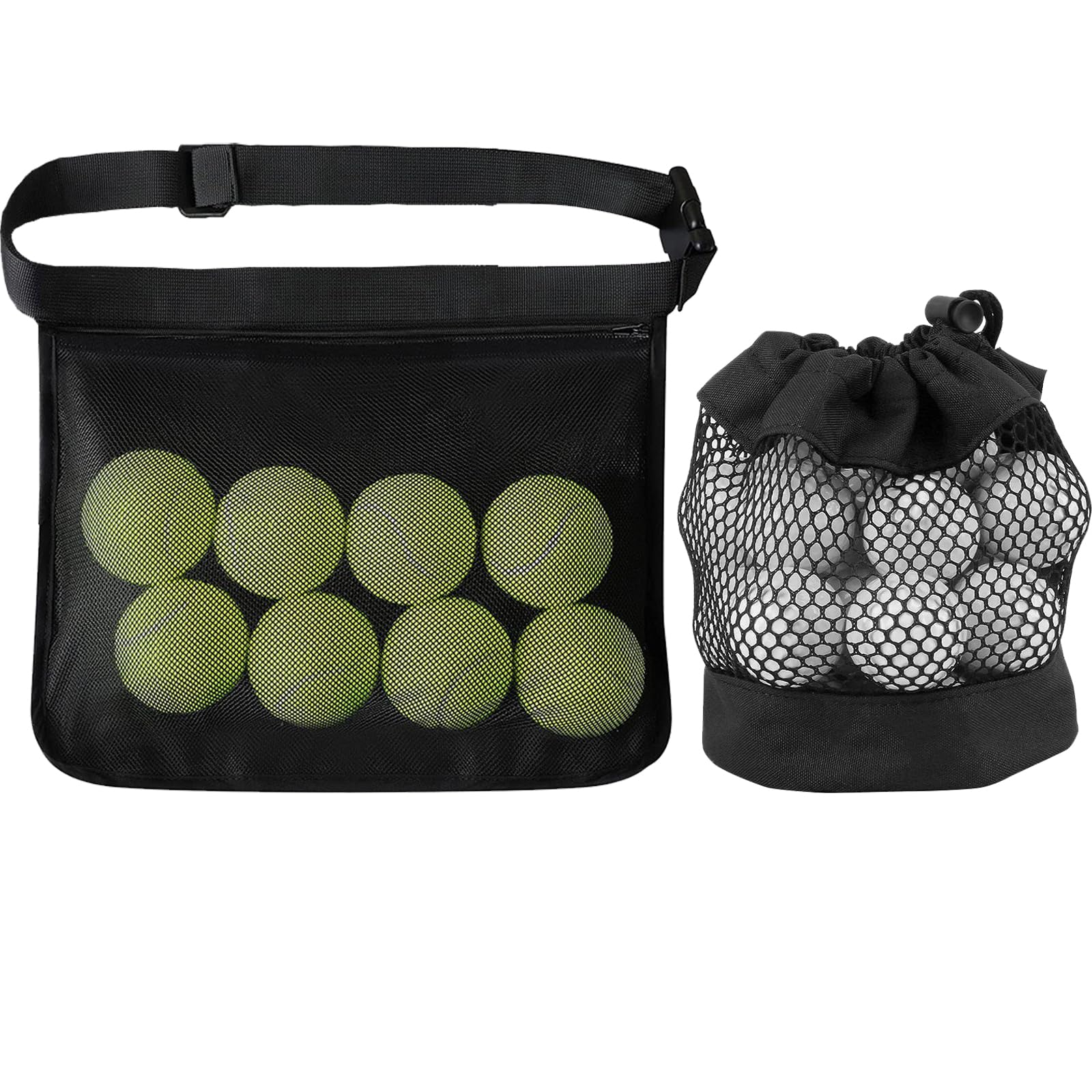 TYXHXTF 2 Malla para Pelotas Bolsa, Golf Pelotas Riñonera, Saco de Malla para Pelotas con Cierre de Cordel, para Tenis, Golf y Tenis de Mesa