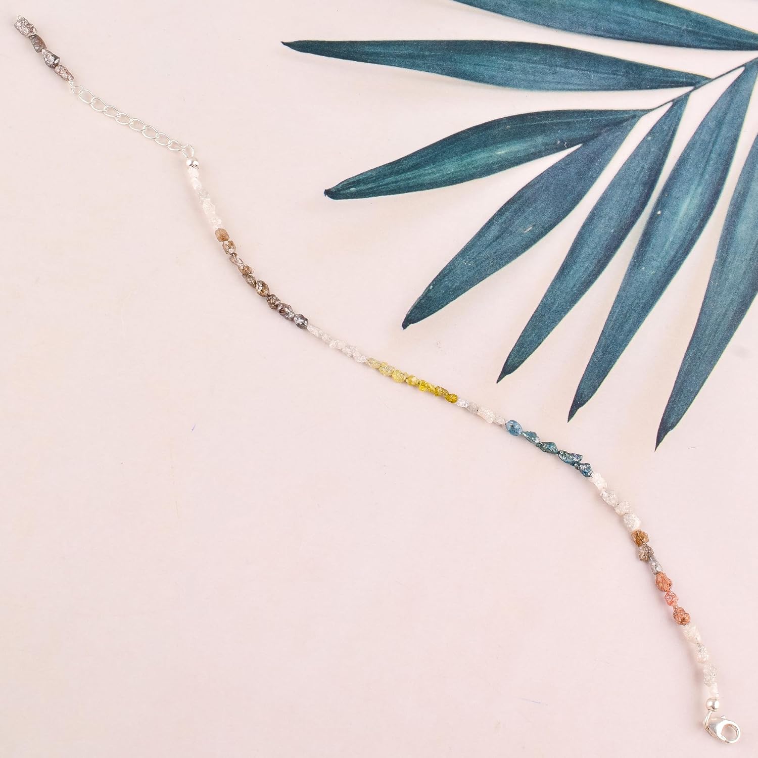 Natural Raw Diamond Gemstones Bolo Bracelet, Rough Diamond Crystals Beads, 925 Sterling Silver, Energy Healing Stone, Jewelry for Women, Christmas Gifts