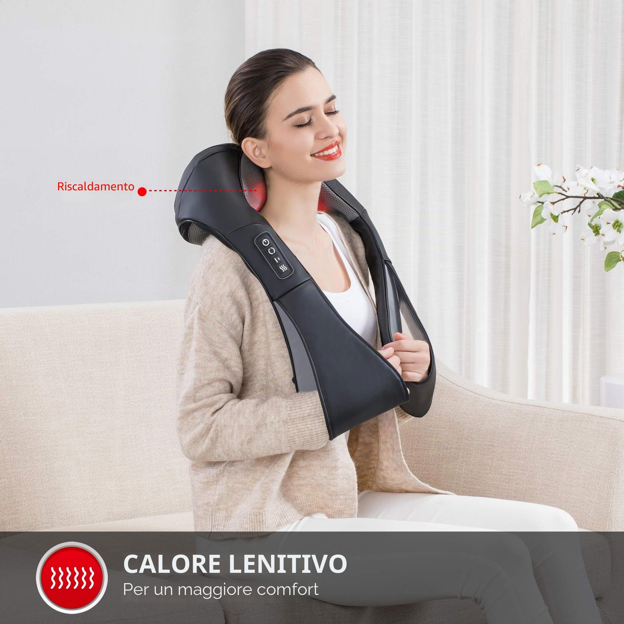 Snailax Shiatsu Massaggiatore per collo con calore, impastare spalle e schiena, 4D Deep Tissue, cuscino massaggiante per casa e ufficio, ideale come regalo di Natale per donne e uomini