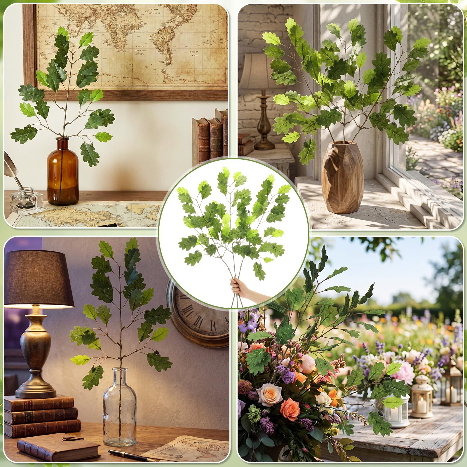 Hotop Künstliche Eichenbaumblätter mit Früchten, 70 cm, künstliche Eichenzweige für Zuhause, Hochzeit, Tischdekoration, Blumenarrangement, 12 Stück