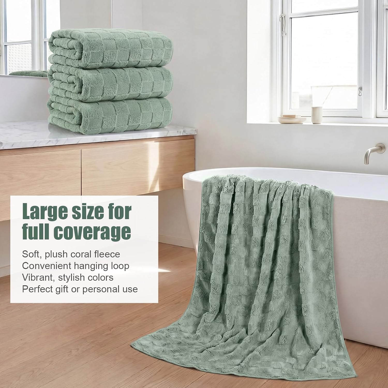 Peryiter 4 Pack Oversized Bath Towels 35 x 70'' Extra Large Bathroom Towel Absorbent Microfiber Soft Quick Dry Towels Bath Sheets for Adults Beach Pool Gym Hotel SPA Yoga(Sage Green)