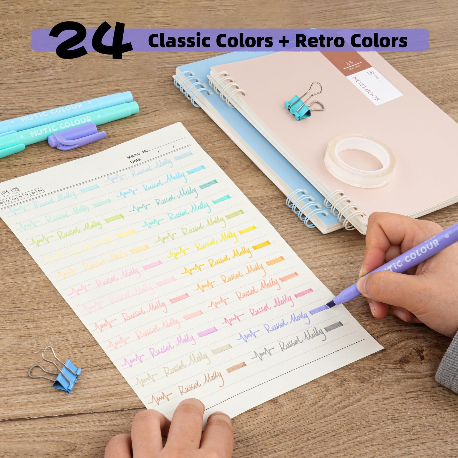 Lot de 24 surligneurs pastel, 24 couleurs rétro uniques, surligneurs de couleurs assorties, séchage rapide, double pointe et pointe fine, sans bavure pour journaux bibliques