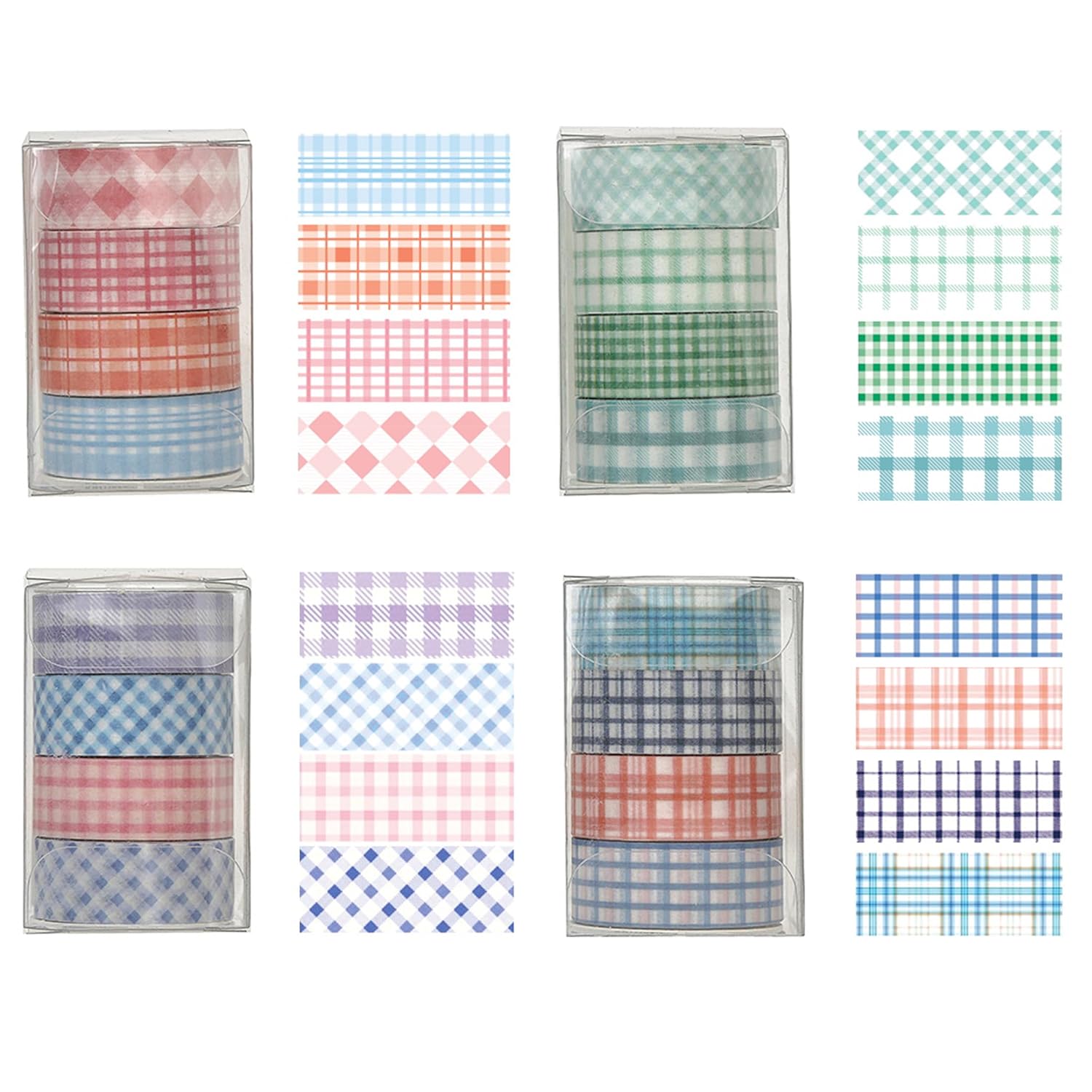 Colorful Plaid Washi Tape Set 16 Rolls Basic Grid Decorative Masking Tapes for Arts, DIY Crafts, Journals, Planners, Scrapbook, Wrapping (Classic Check)