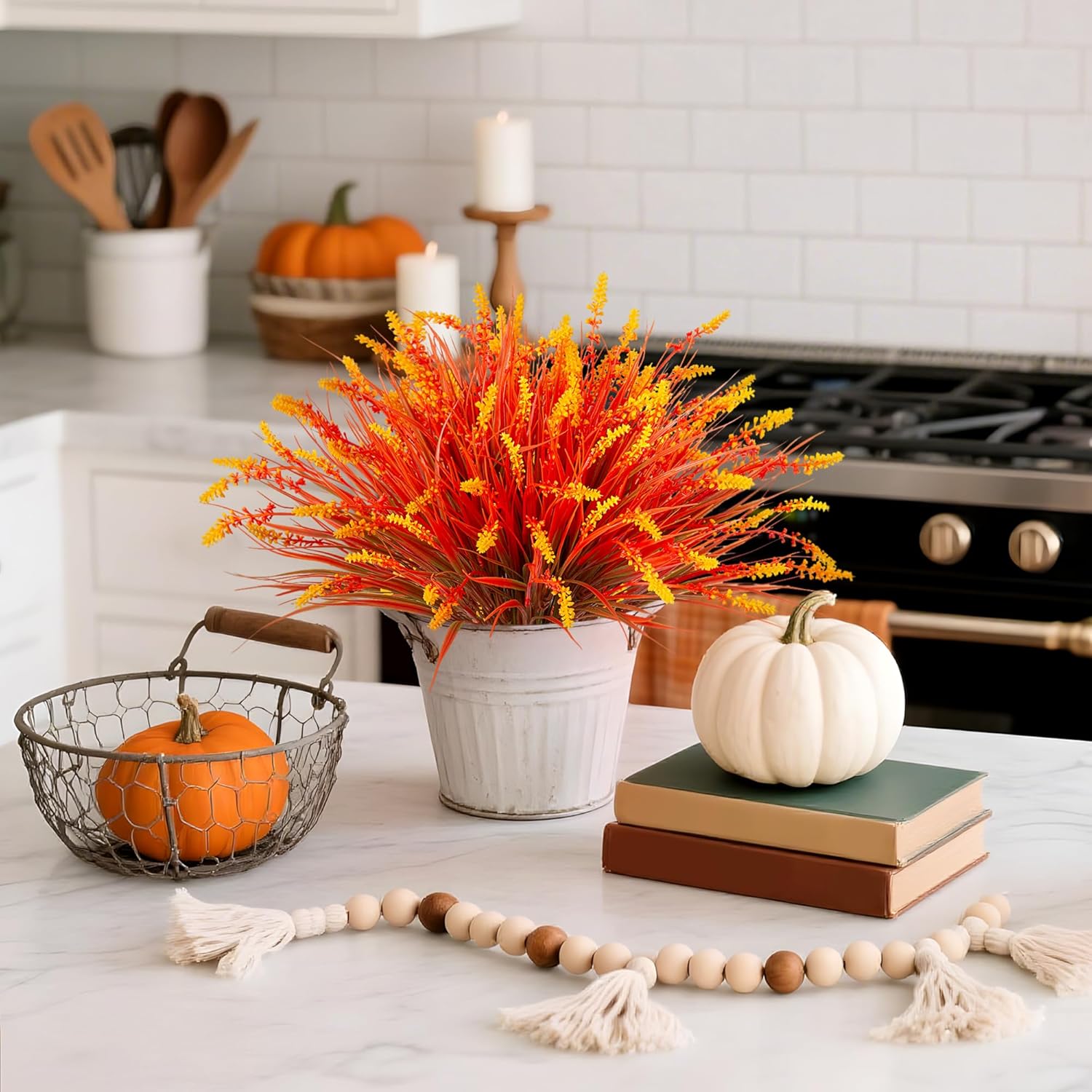 Artificial Fake Plants Flowers for Outdoors Fall Decor, 12 Bundles Fall Leaves Faux Lavender Flowers for Autumn Decoration, Fake Shrubs UV Resistant Planter No Fade for Garden Porch Balcony(Brown) - Image 8