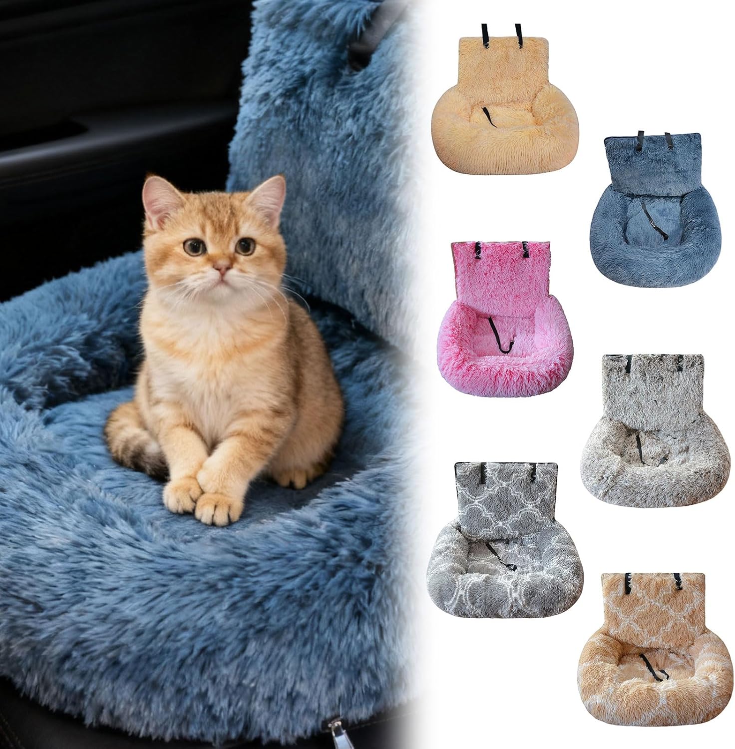 Dog Bed for Car, Soft Comfort Dog Beds Seat for Cars, Sedan, SUV, Truck, Fluffy Washable Pet Travel Seat with Plush Cushion for Small Medium Dogs, Protects Car from Dirt & Scratches (Grey_B, 24"x28")