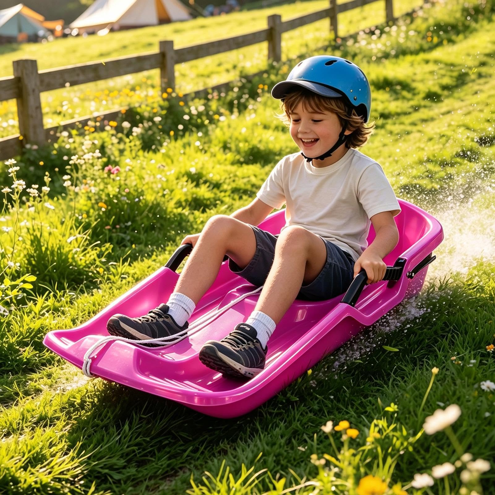 Kinder-Schneeschlitten 2-Personen Leichter Winterrodel mit Griffen und | Winter-Ski-Schneeschlitten für alle Jahreszeiten Schnee Sand Gras Hänge und Abfahrten Outdoor-Spiel