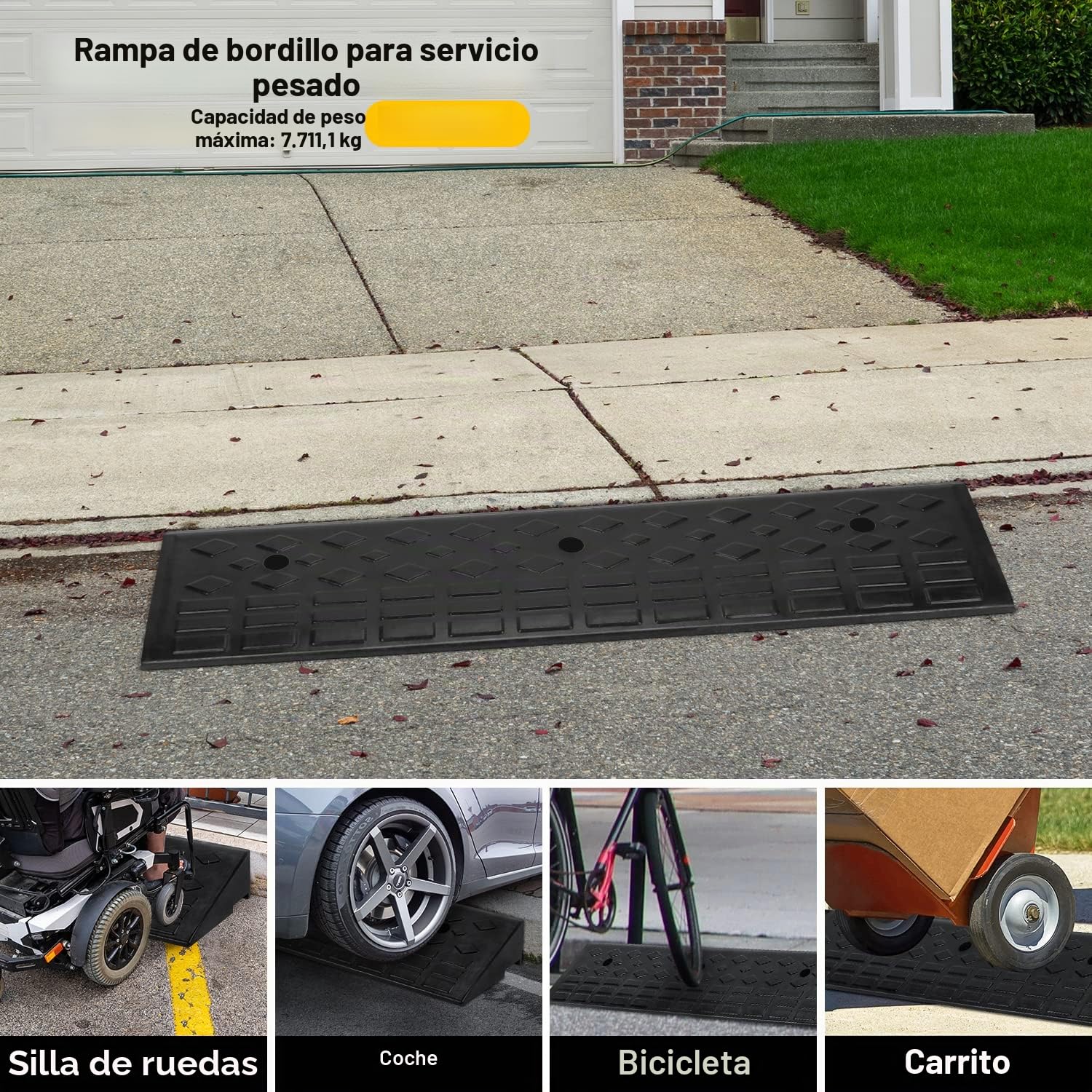 tonchean Rampa bordillo Goma 100 * 25 * 10cm Ramp-a Silla Ruedas Ram-pa bordillo Larga con 3 Pernos automóvil Paso Puerta Resistente Ramp umbral Antideslizante Garaje Acera Calzada Bicicleta Camión