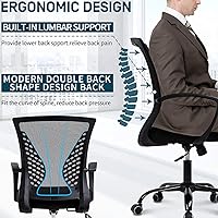 Vista 6 de Silla ergonómica de oficina, silla de malla con respaldo medio con soporte lumbar y reposabrazos, silla de computadora ajustable, silla de estudio