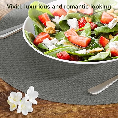 Miniatura 6 de Rinpon Juego de 8 manteles individuales redondos de tela tipo lino rústico, lavables a máquina, manteles individuales de poliéster grueso sin