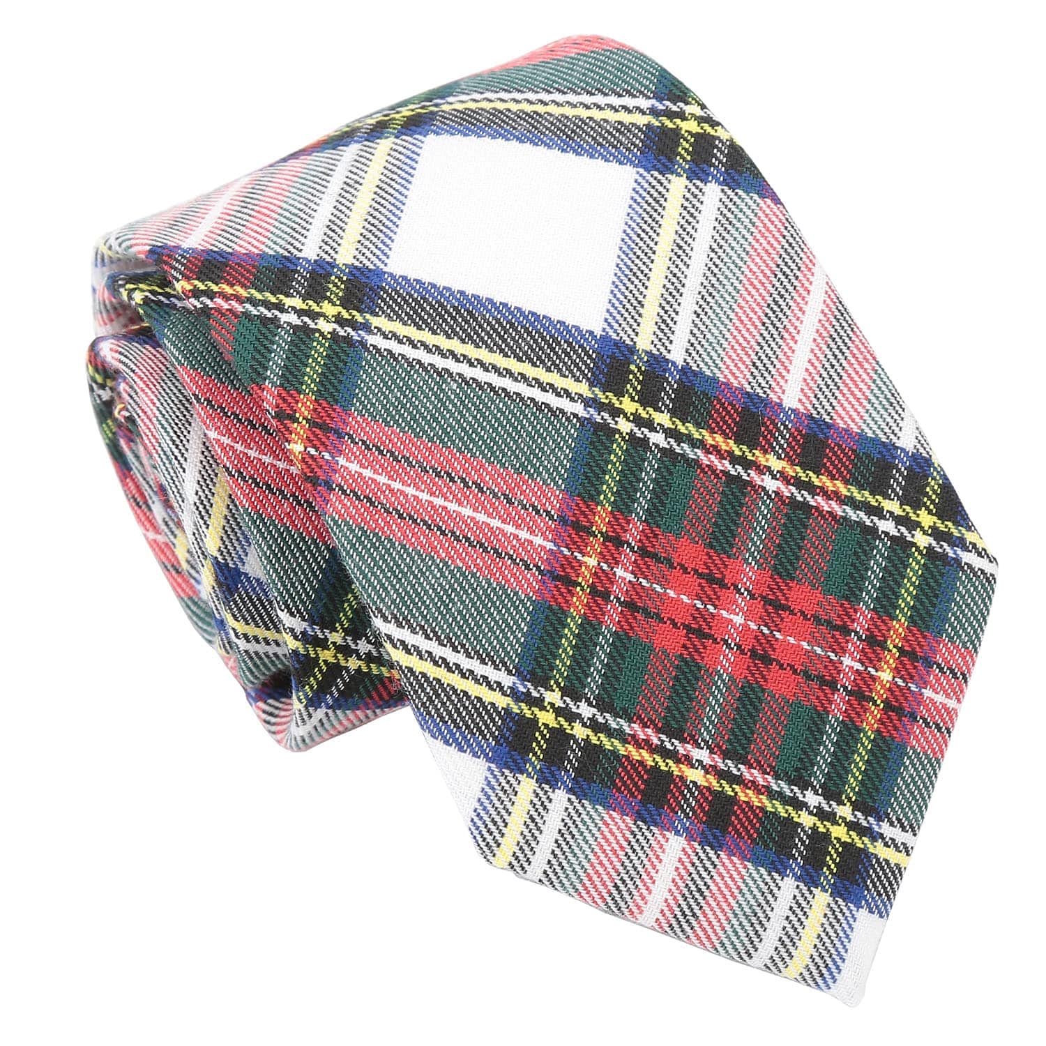 DQT Mens Tartan Plaid 8cm Tie – Wedding, Business & Formal Necktie - White