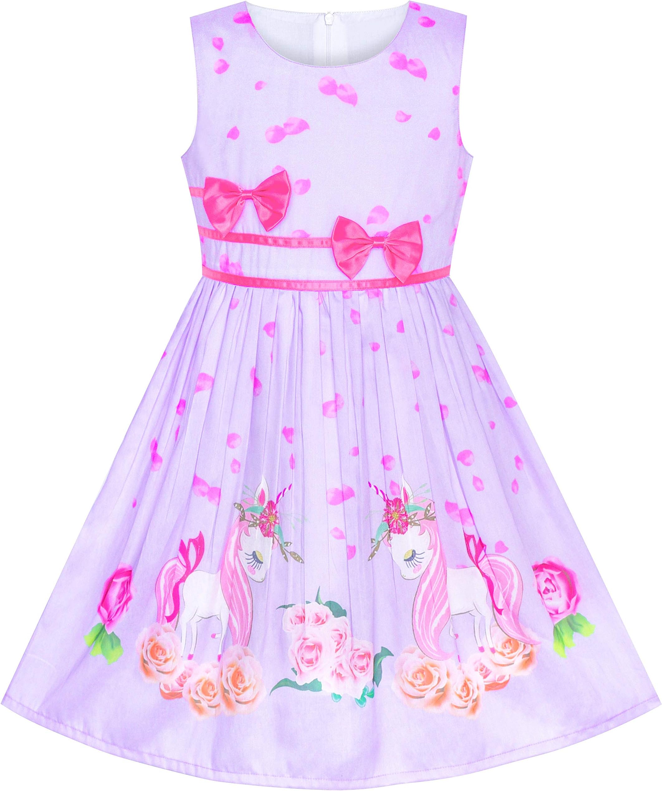 Sunny FashionGirls Dress Purple Rose Flower Double Bow Tie Party Kids Sundress Age 4-12 Years
