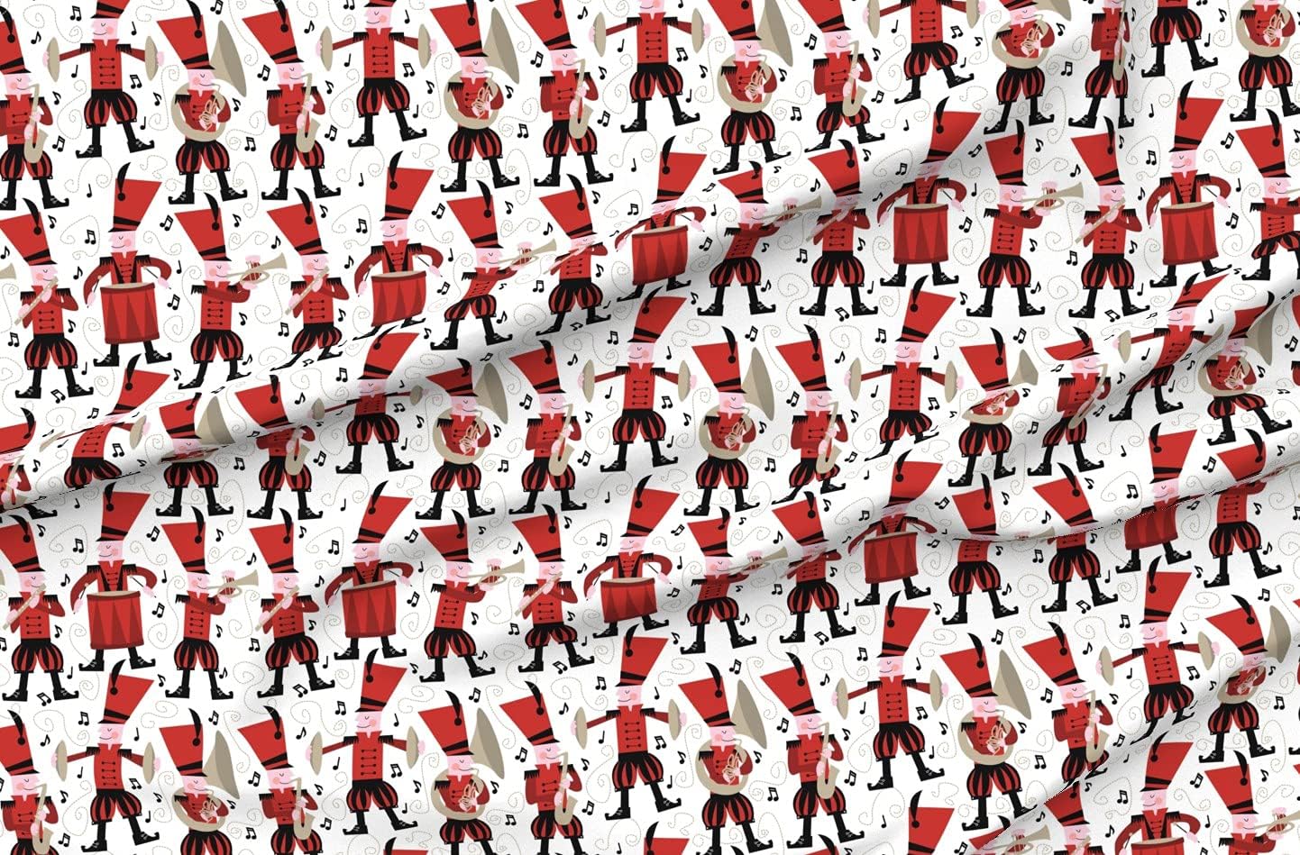 Spoonflower Fabric - Marching Band Music Drum Trumpet Red Black White Printed on Organic Cotton Sateen Fabric by The Yard - Sewing Quilting Apparel Home Decor