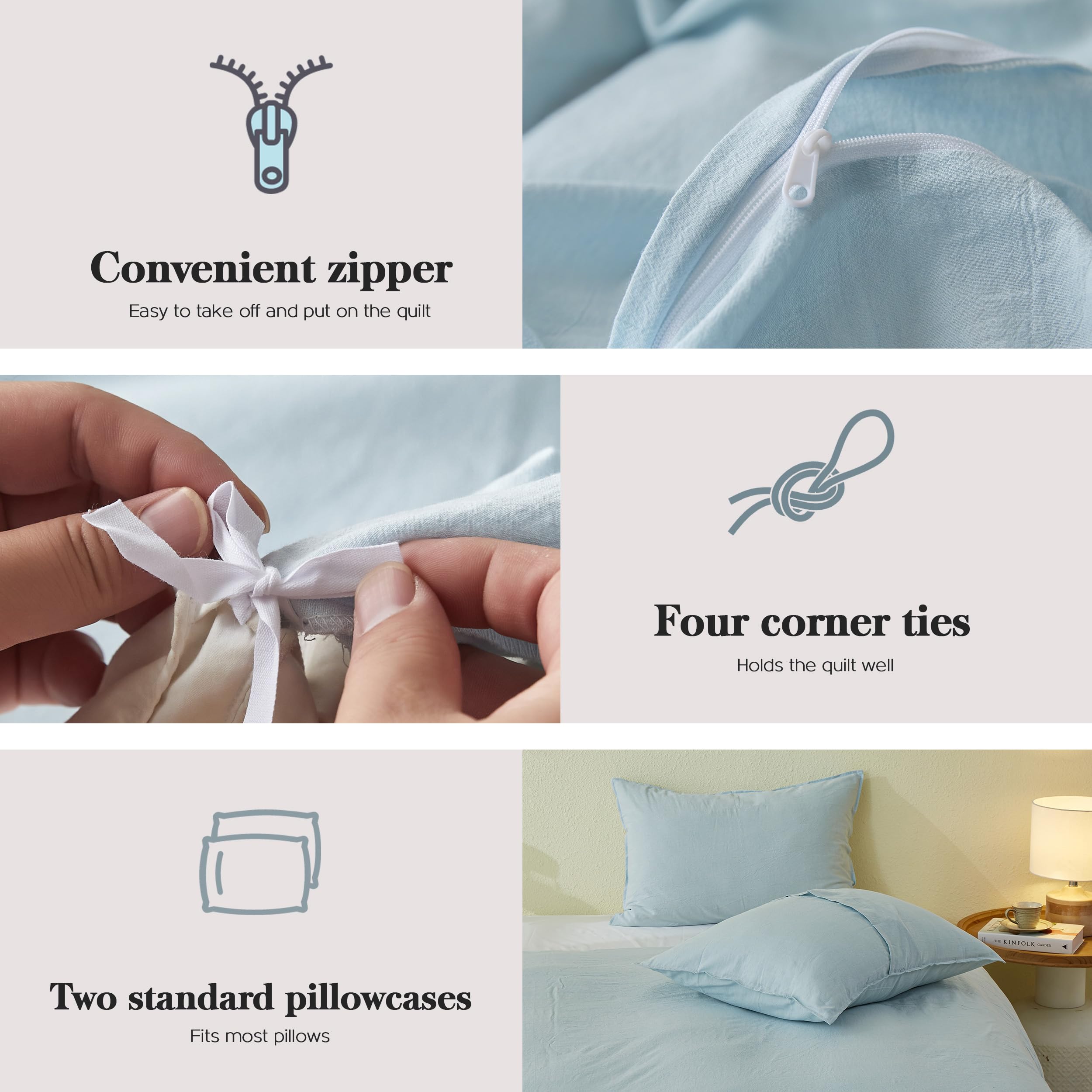 Simple&Opulence King Size Duvet Cover Sets, 100% Washed Cotton Soft Cozy Quilt Cover - Image 4