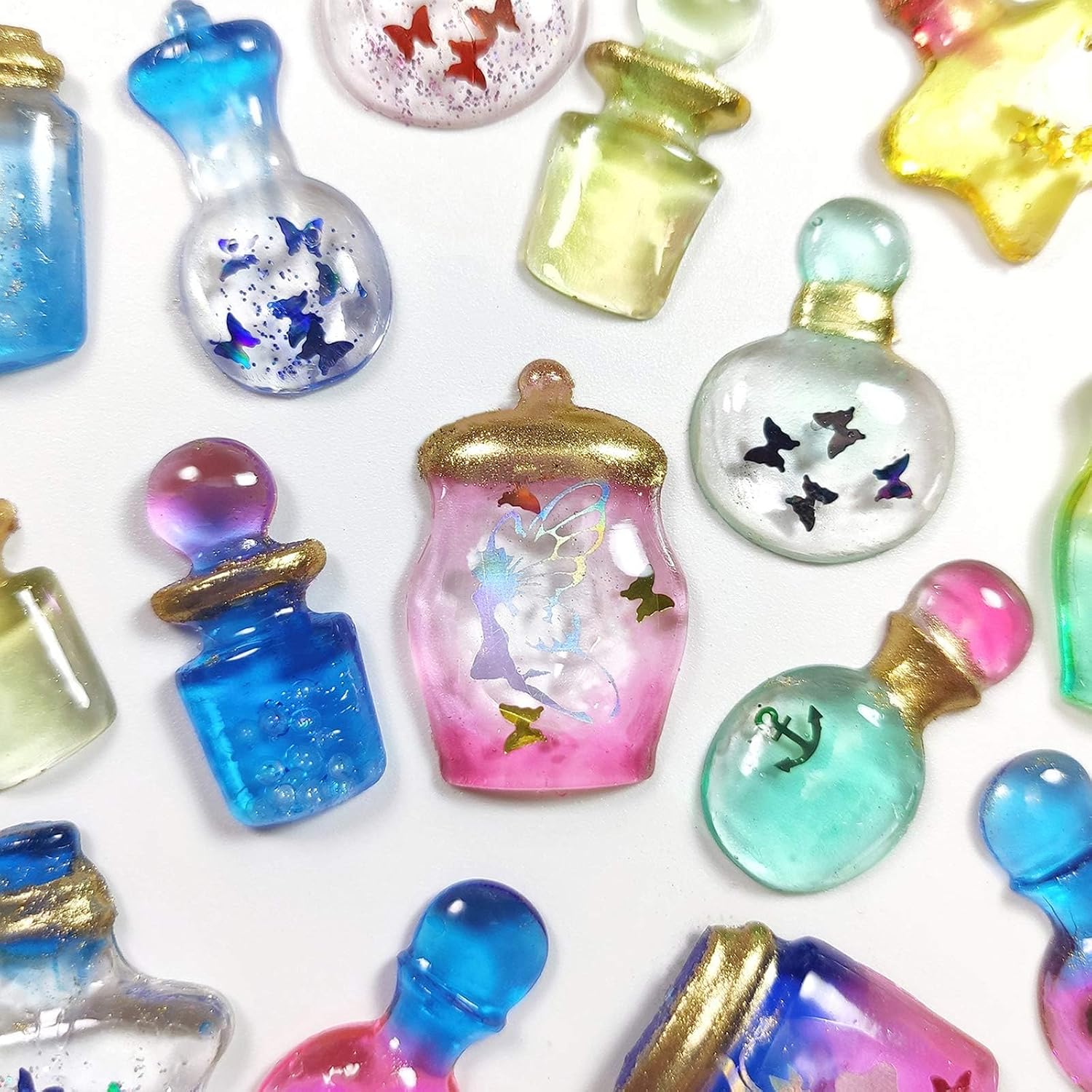 Cabochon Gemstone Resin Silicone Molds Set Unicorn, Crystal Ball, Perfume Bottle, Bird, Candy, Geometry for Jewelry Casting, Decoden Phone Case, Scrapbooking, Polymer Clay 12-Count Mini 0.27-1.3inch