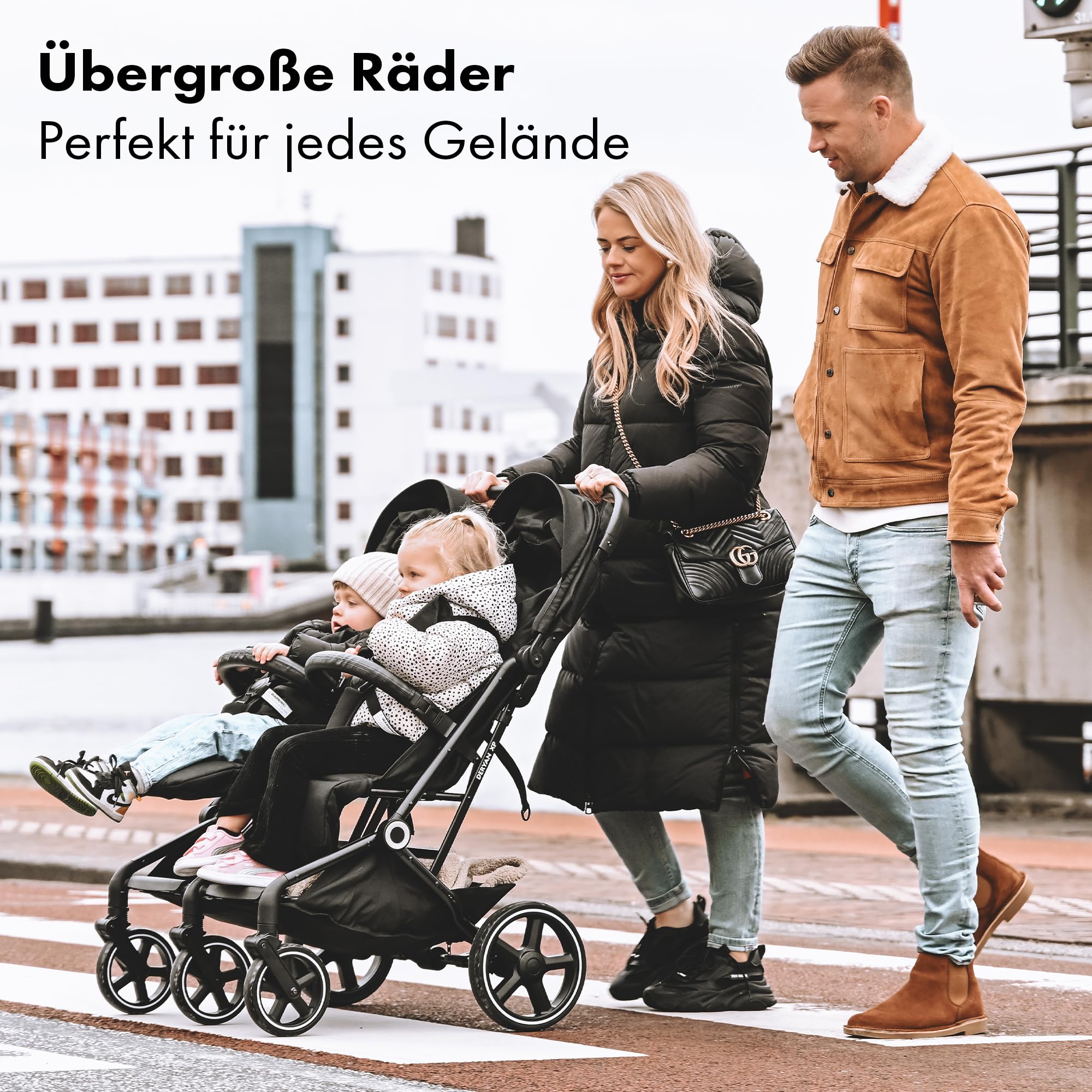 Deryan XP X2 Kinderwagen Buggy 2 in 1 - Kompakt & Faltbar - Schwarz - bis 22kg - Geburt bis 4 Jahre