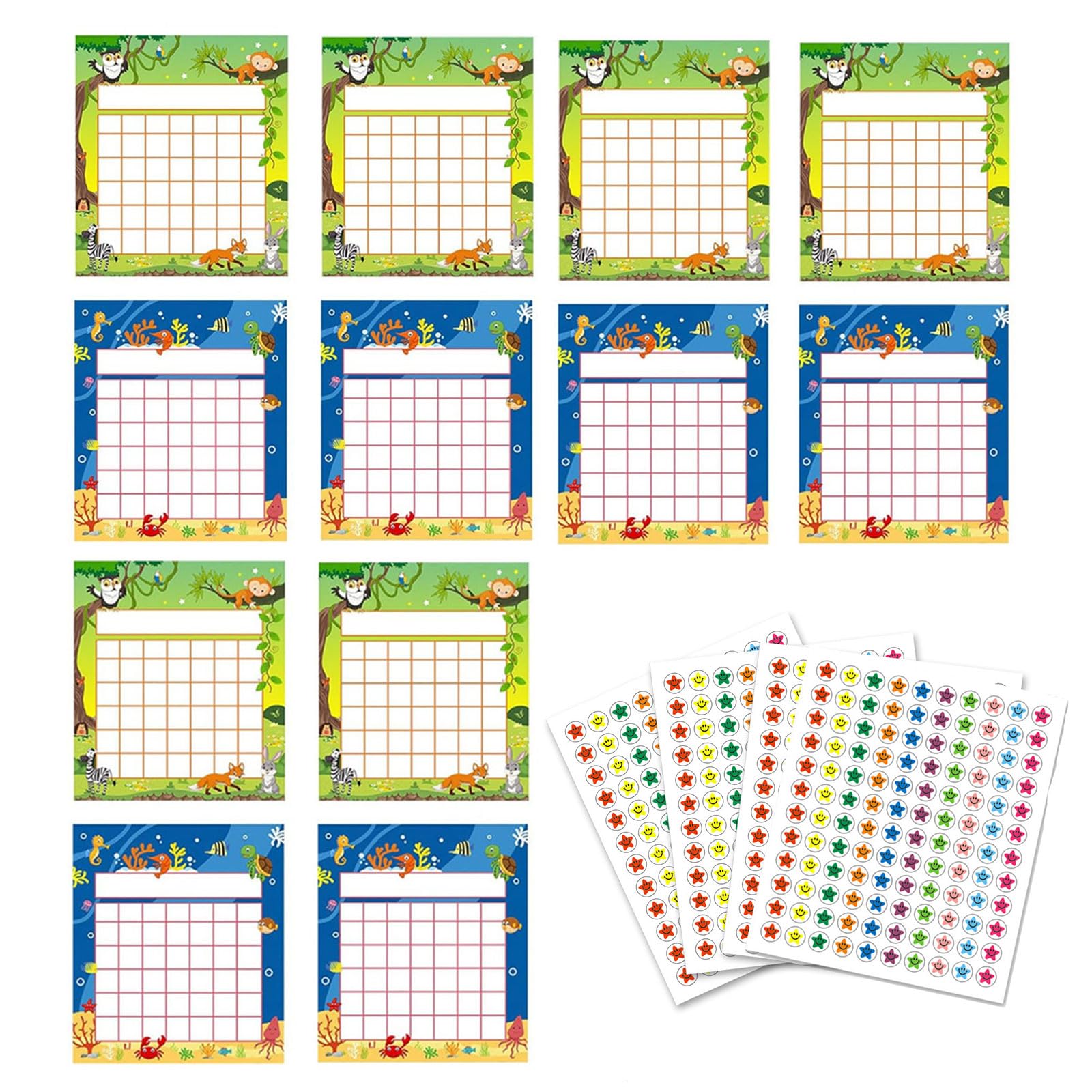 Grafici degli Incentivi, Tabellone Ricompensa per Bambini, Bedtime Chart, Bedtime Routine Chart Tabella dei Premi, con 480 Adesivi a Forma di Stella, 12 Pezzi