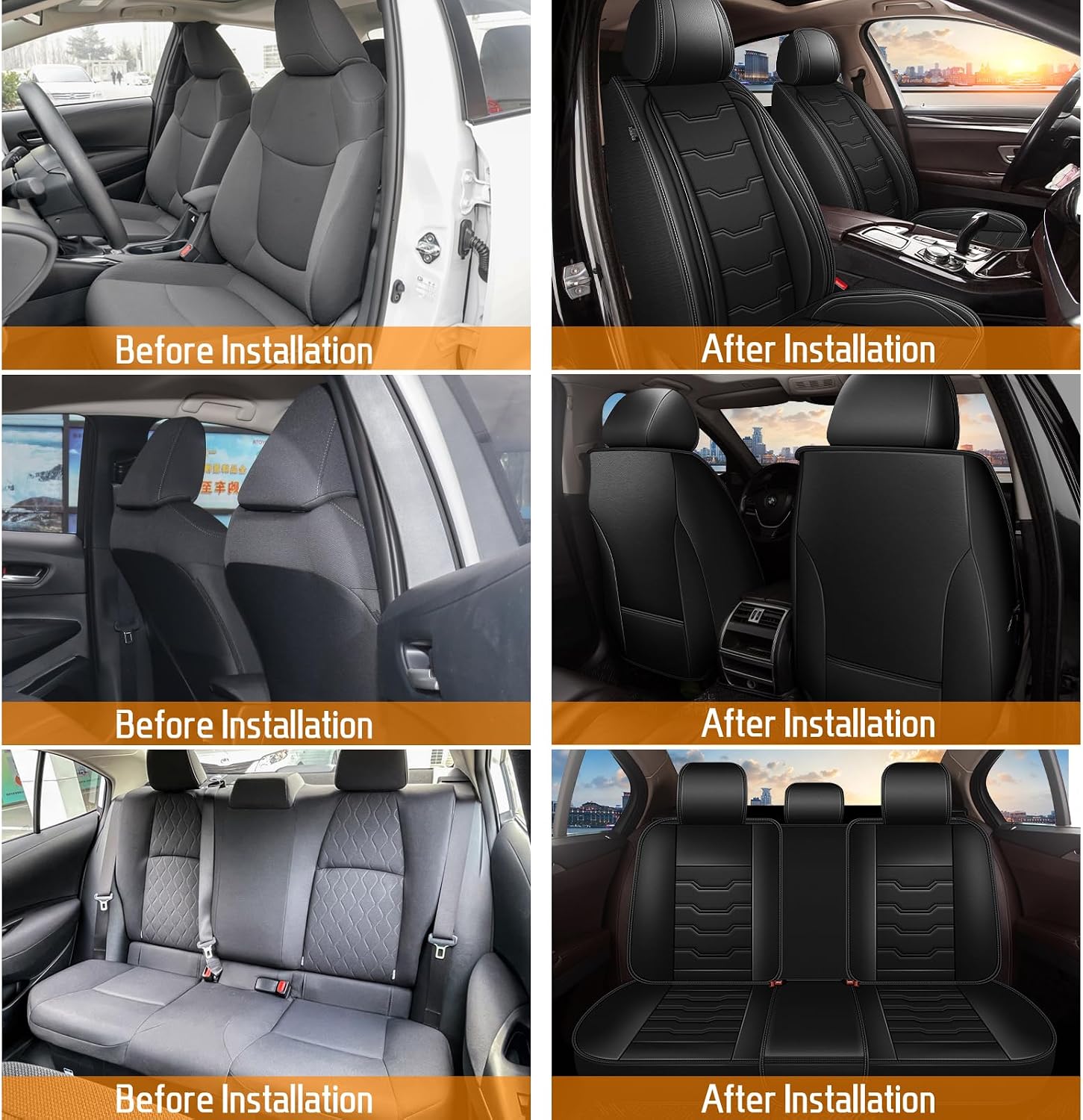 DISUTOGO Car Seat Covers Fit for Toyota Camry 2002-2025 2026 Full Set Seat Cover Waterproof Faux Leather,Airbag Compatible Automotive Cushion Protector(5 Seats, Black Line)