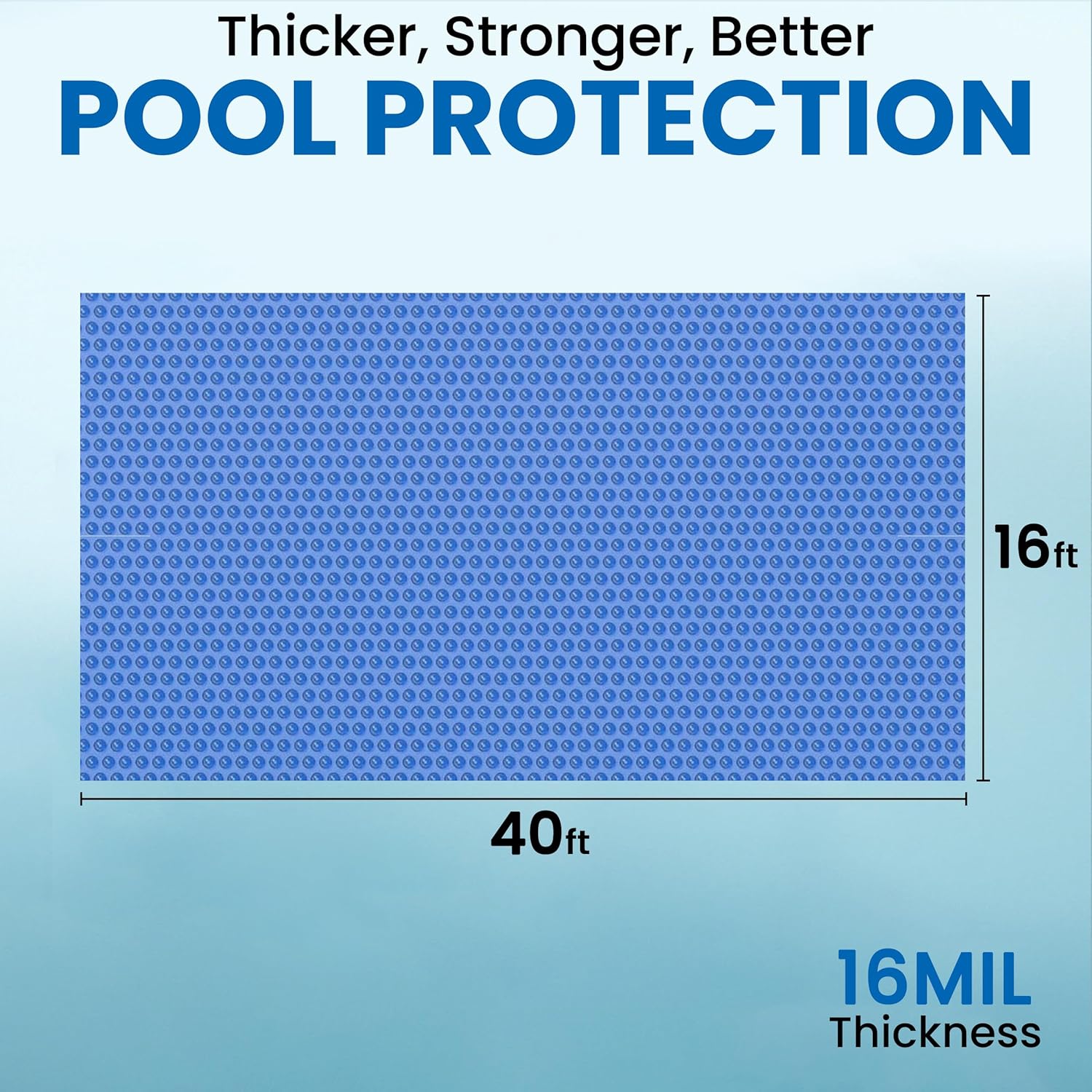 Sun2Solar Solar Pool Cover 16 Mil | 16 x 40 Ft Blue Solar Blanket | Rectangle Swimming Pool Cover | Water Conservation & Debris Protection