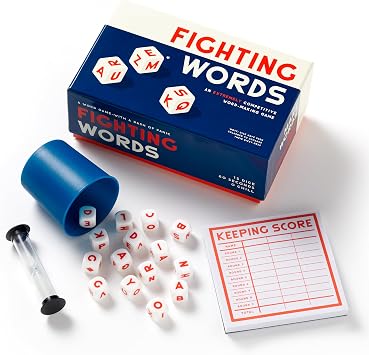 لعبة نرد سريعة الوتيرة لصنع الكلمات من Brass Monkey Fighting Words تتضمن Sand Timer 15 Six-Sided Dice وDice Cup، 2+ لاعبين