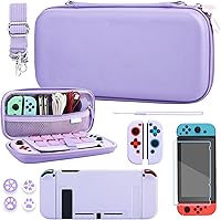 Vista 1 de RHOTALL Case for Nintendo Switch, Potable Carrying Case for Switch with Soft Cover, Screen Protector, 4 Thumb Caps, Wrist band and Shoulder strap
