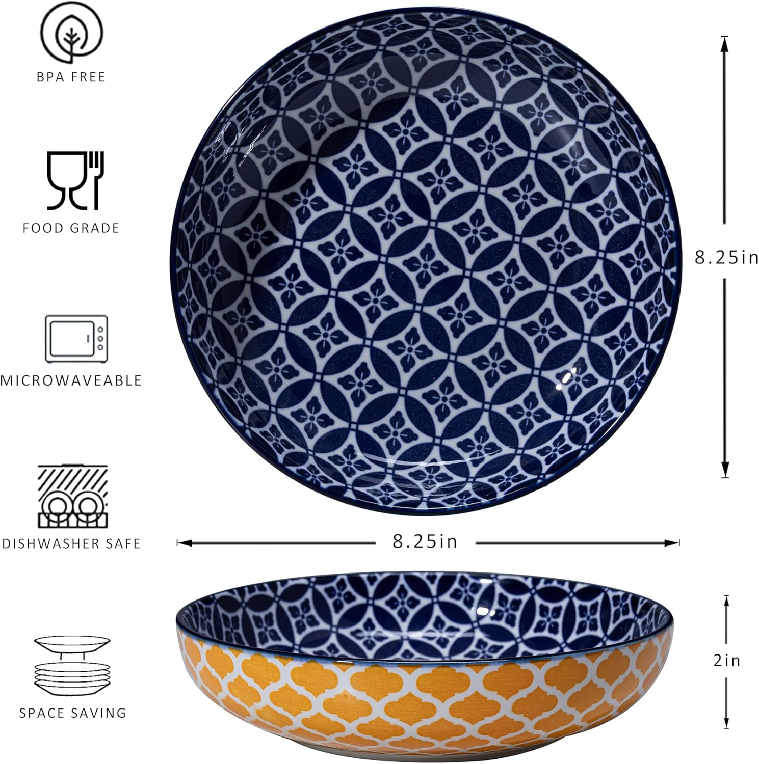 LEHAHA Porcelain Pasta Bowls, 32oz Ceramic Dinneware Dinner Bowls Set of 4, Large Colorful Wide and Shallow Salad Serving Bowls for Kitchen, Dishwasher & Microwave Safe, Multicolor