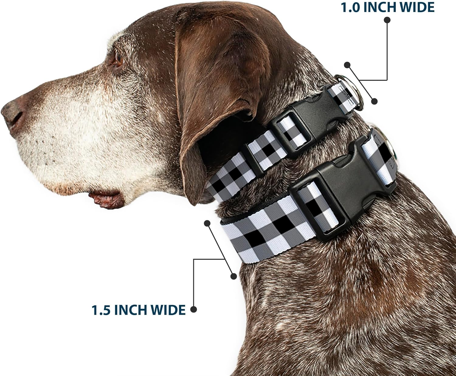 Buckle-Down Buffalo Plaid Black/White Plastic Clip Collar, 1.5" x 18-32"/Large